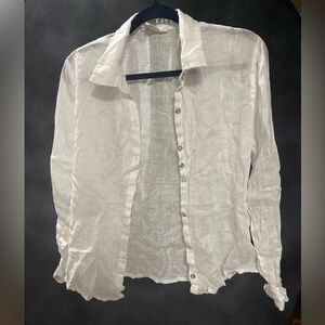 100% Linen C&C California White Casual Button Down Shirt Medium